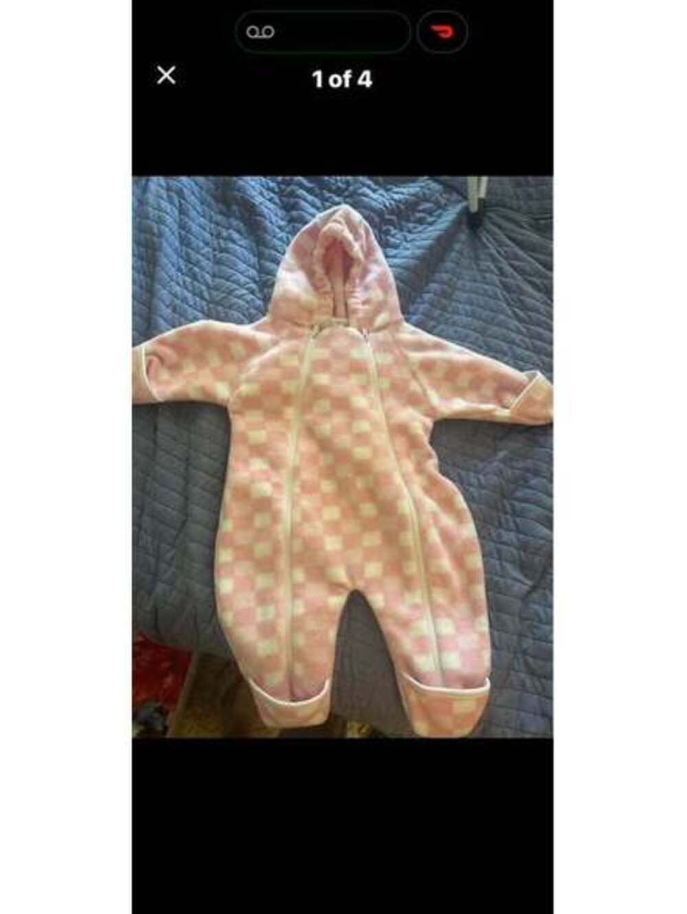 Little Goose Pink Checkered Fleece Bunting size 18 months